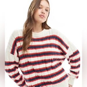 Cotton On Crew Neck Striped Red, Blue, and White Sweater Jumper Size XXS NWOT